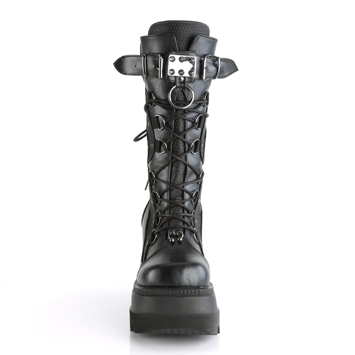 1/2" Wedge PF Lace-Up Mid-Calf Boot, Back Metal Zipper (Demonia SHA70/BVL)