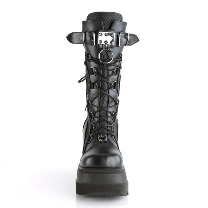 1/2" Wedge PF Lace-Up Mid-Calf Boot, Back Metal Zipper (Demonia SHA70/BVL)