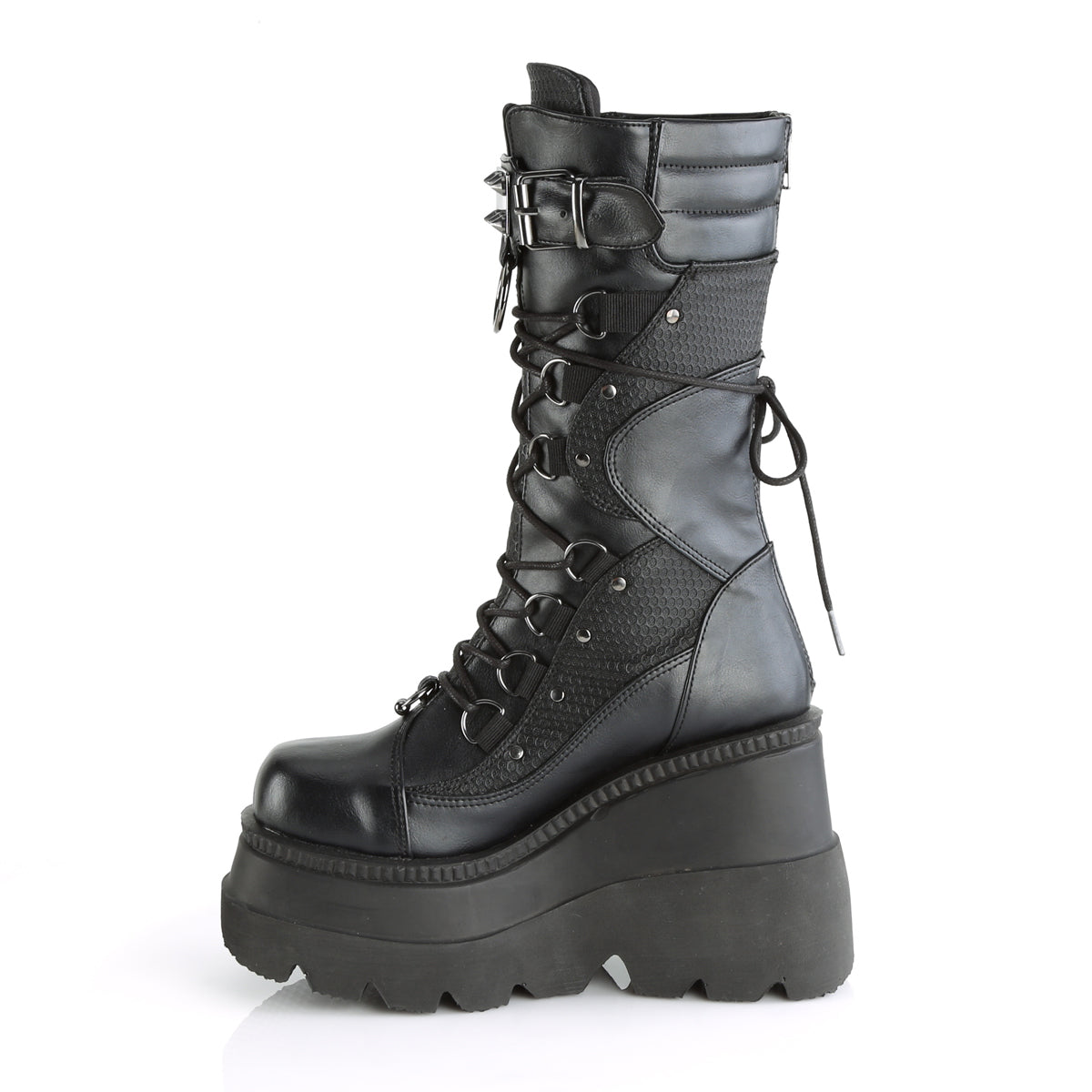 1/2" Wedge PF Lace-Up Mid-Calf Boot, Back Metal Zipper (Demonia SHA70/BVL)
