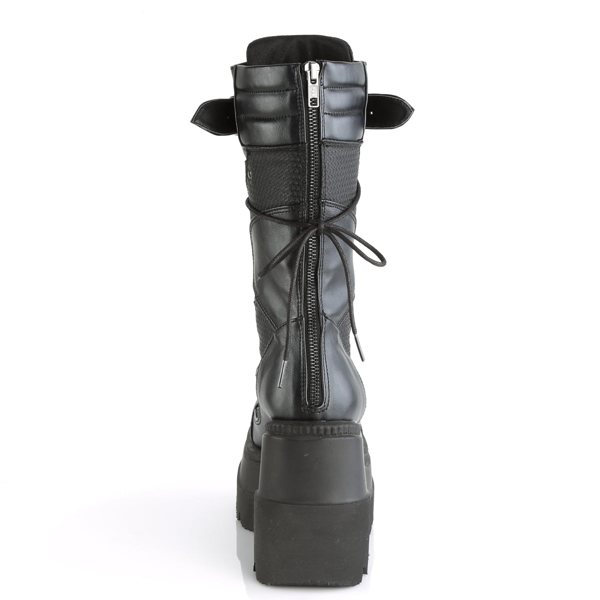 1/2" Wedge PF Lace-Up Mid-Calf Boot, Back Metal Zipper (Demonia SHA70/BVL)