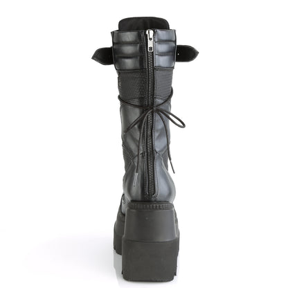 1/2" Wedge PF Lace-Up Mid-Calf Boot, Back Metal Zipper (Demonia SHA70/BVL)