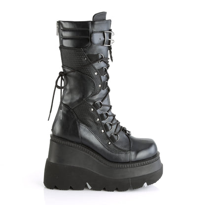 1/2" Wedge PF Lace-Up Mid-Calf Boot, Back Metal Zipper (Demonia SHA70/BVL)