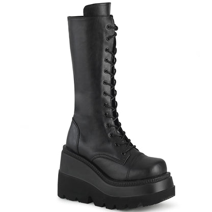 4 1/2" Wedge PF Lace-Up Mid-Calf Boot, Side Zip (Demonia SHA72/BVL)