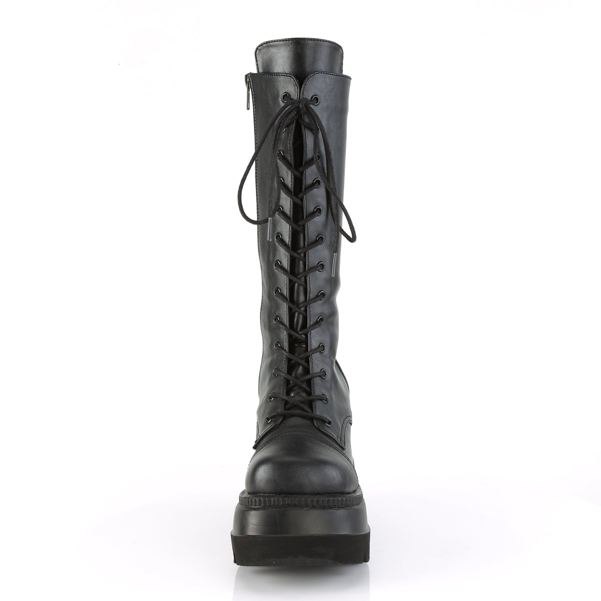 4 1/2" Wedge PF Lace-Up Mid-Calf Boot, Side Zip (Demonia SHA72/BVL)