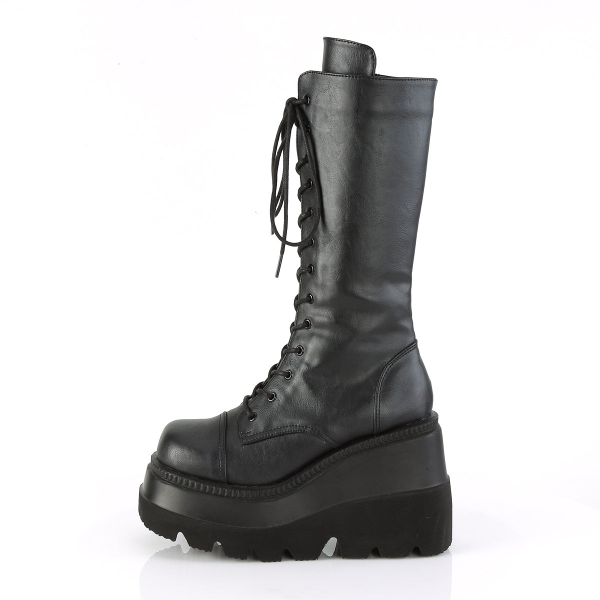 4 1/2" Wedge PF Lace-Up Mid-Calf Boot, Side Zip (Demonia SHA72/BVL)