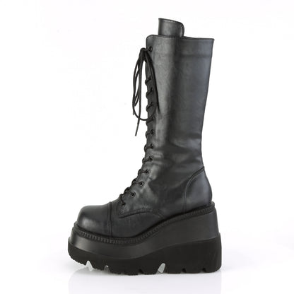 4 1/2" Wedge PF Lace-Up Mid-Calf Boot, Side Zip (Demonia SHA72/BVL)