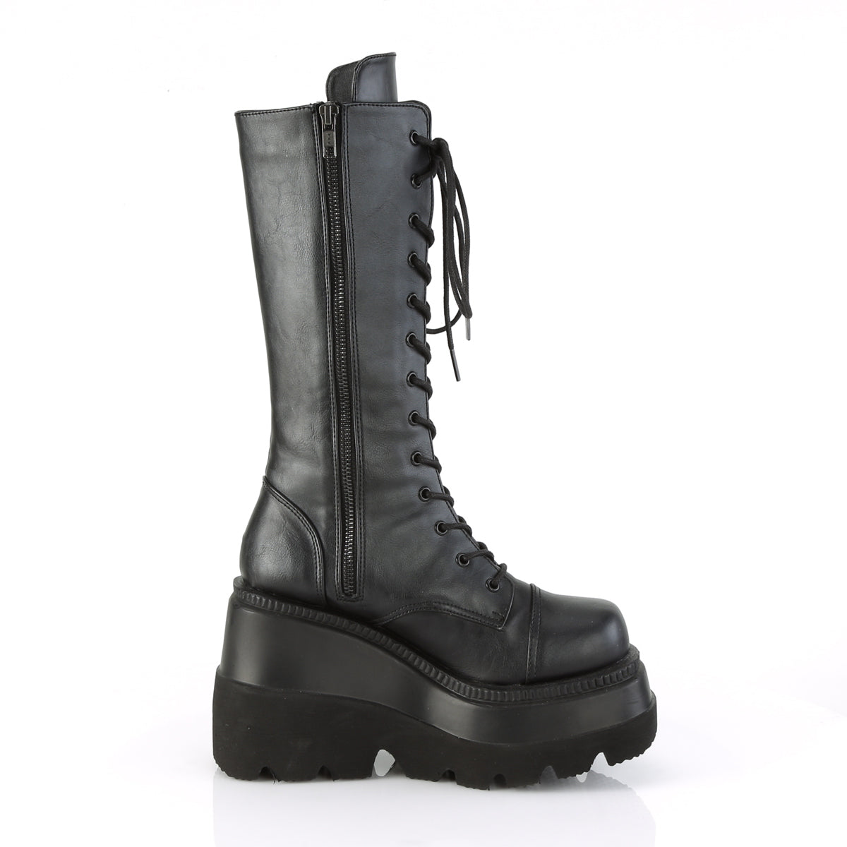 4 1/2" Wedge PF Lace-Up Mid-Calf Boot, Side Zip (Demonia SHA72/BVL)