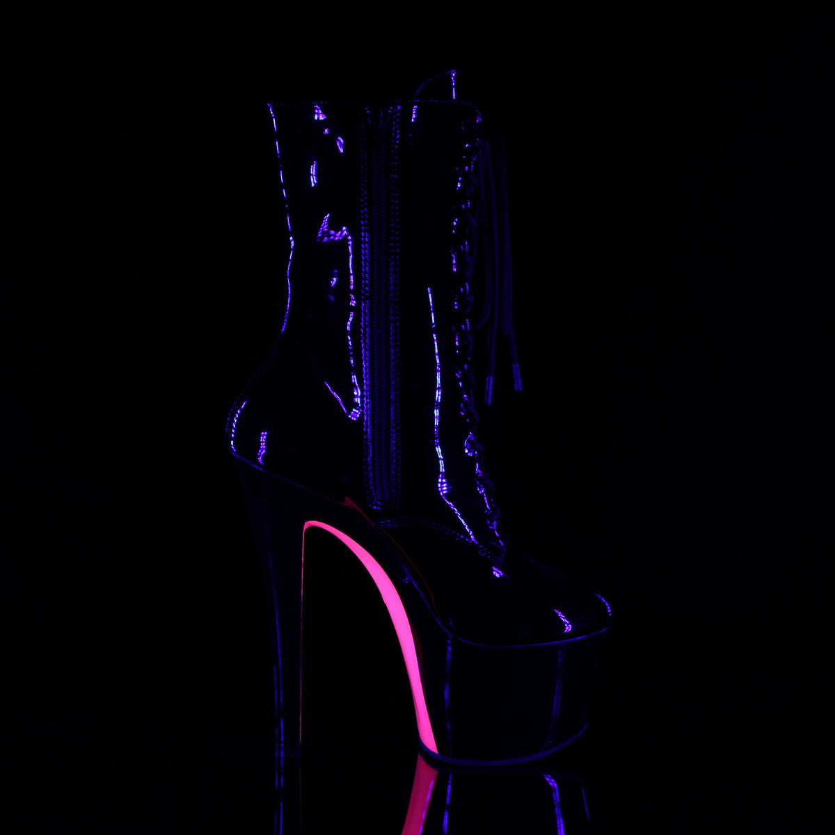 7" Heel, 2 3/4" PF Two Tone Lace-up Ankle Boot, Side Zip (Pleaser SKY1020TT/B/B-NHP)