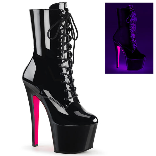 7" Heel, 2 3/4" PF Two Tone Lace-up Ankle Boot, Side Zip (Pleaser SKY1020TT/B/B-NHP)