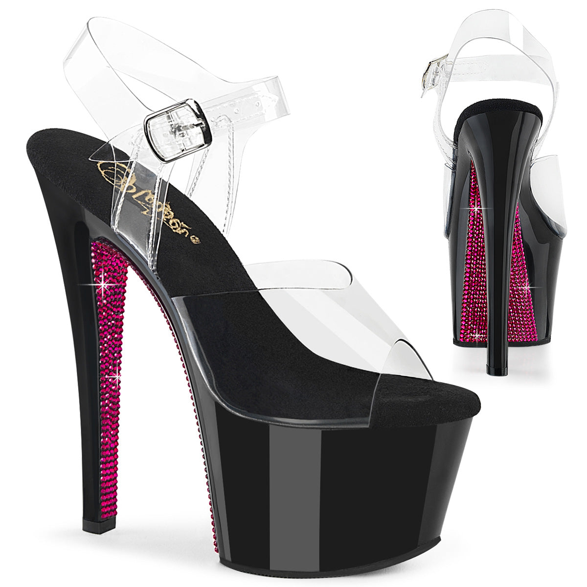 7" Heel, 2 3/4" PF Ankle Strap Sandal (Pleaser SKY308CRS/C/B-CHARS)