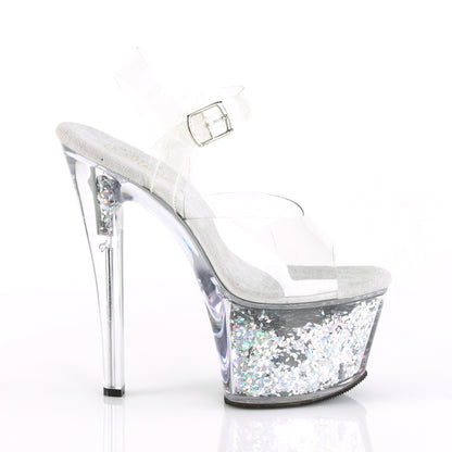 *7" Heel, 2 3/4" Glitter Filled PF Ankle Strap Sandal (Pleaser SKY308GF/C/BG)