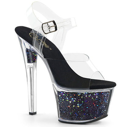 *7" Heel, 2 3/4" Glitter Filled PF Ankle Strap Sandal (Pleaser SKY308GF/C/BG)