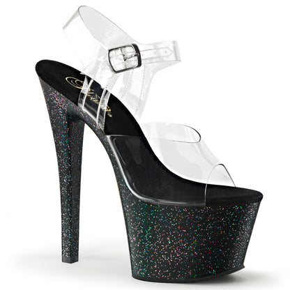 7" Heel, 2 3/4" PF Ankle Strap Sandal w/Mini Glitter (Pleaser SKY308MG/C/B)