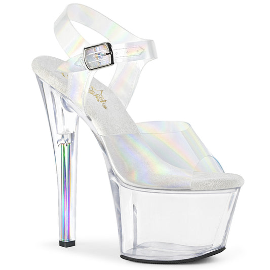 7" Heel, 2 3/4" PF Ankle Strap Sandal (Pleaser SKY308N-RBH/CHGTPU/C)