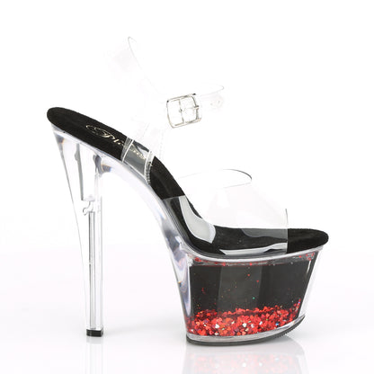 *7" Heel, 2 3/4" PF Ankle Strap Sandal w/ Liquid Infused PF (Pleaser SKY308WHG/C/B-RG)