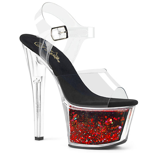 *7" Heel, 2 3/4" PF Ankle Strap Sandal w/ Liquid Infused PF (Pleaser SKY308WHG/C/B-RG)
