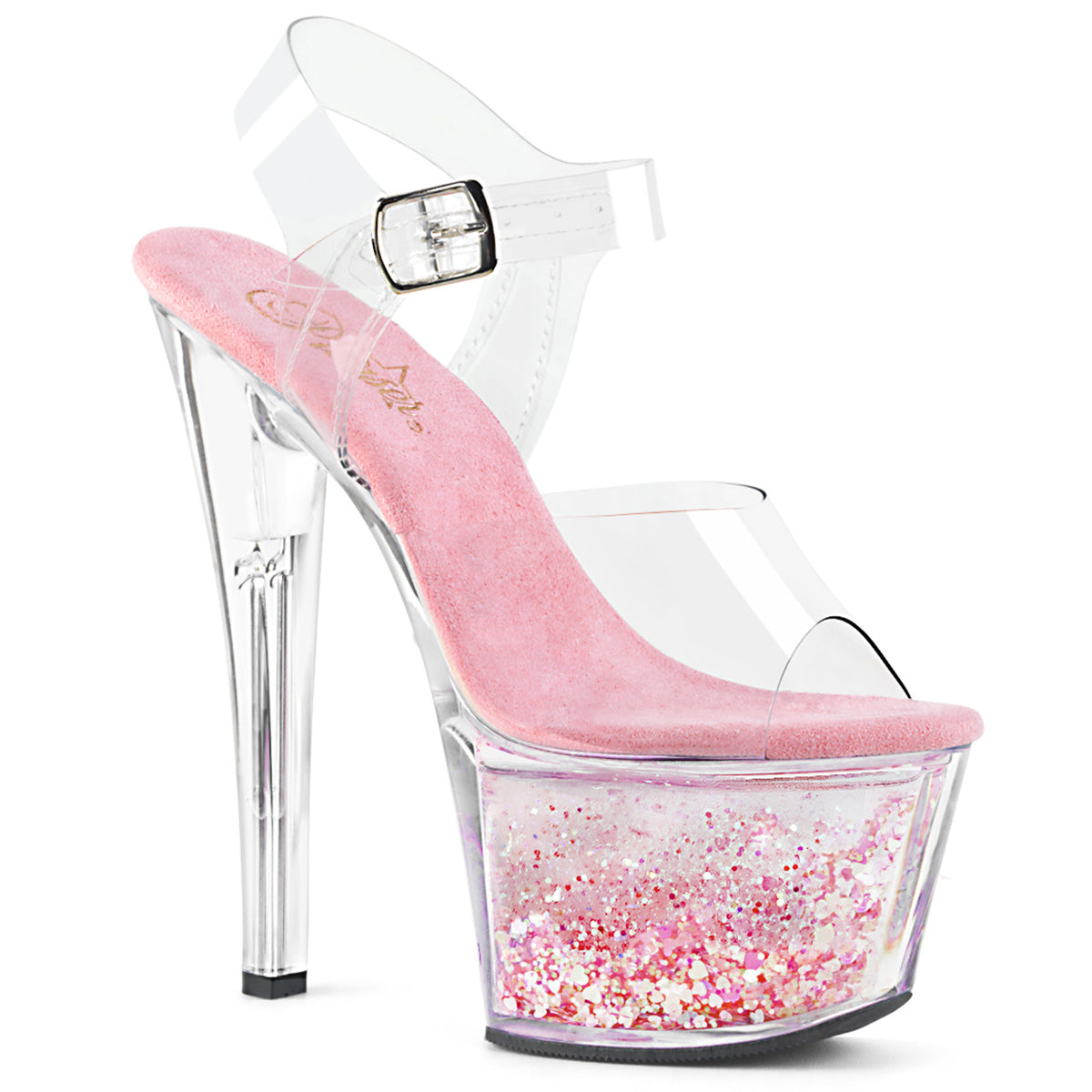 *7" Heel, 2 3/4" PF Ankle Strap Sandal w/ Liquid Infused PF (Pleaser SKY308WHG/C/B-RG)