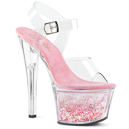 *7" Heel, 2 3/4" PF Ankle Strap Sandal w/ Liquid Infused PF (Pleaser SKY308WHG/C/B-RG)