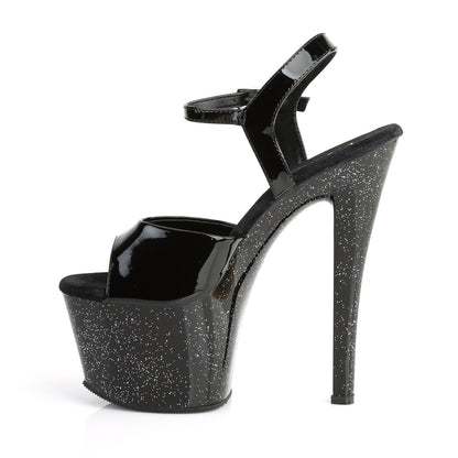 7" Heel, 2 3/4" PF Ankle Strap Sandal w/Mini Glitter (Pleaser SKY309MG/B/M)