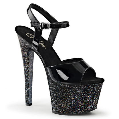 7" Heel, 2 3/4" PF Ankle Strap Sandal w/Mini Glitter (Pleaser SKY309MG/B/M)