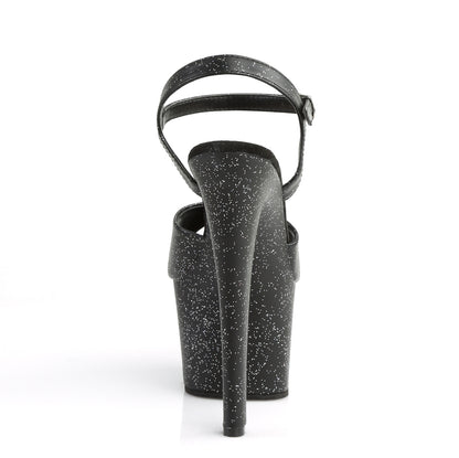 7" Heel, 2 3/4" PF Heel Ankle Strap Sandal w/Mini Glitter (Pleaser SKY309MMG/BPU/M)