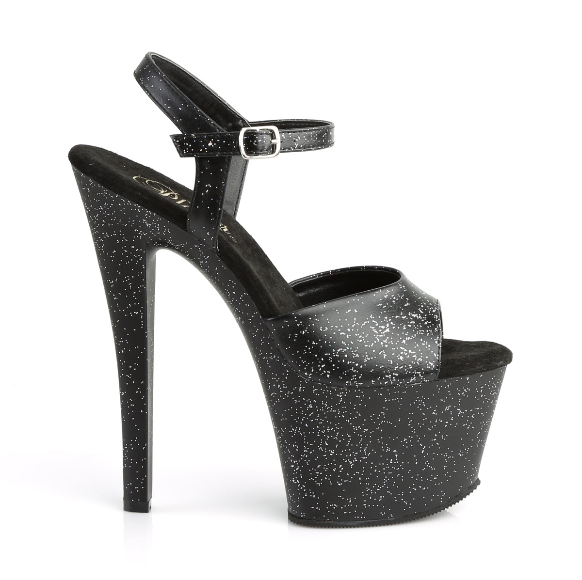 7" Heel, 2 3/4" PF Heel Ankle Strap Sandal w/Mini Glitter (Pleaser SKY309MMG/BPU/M)