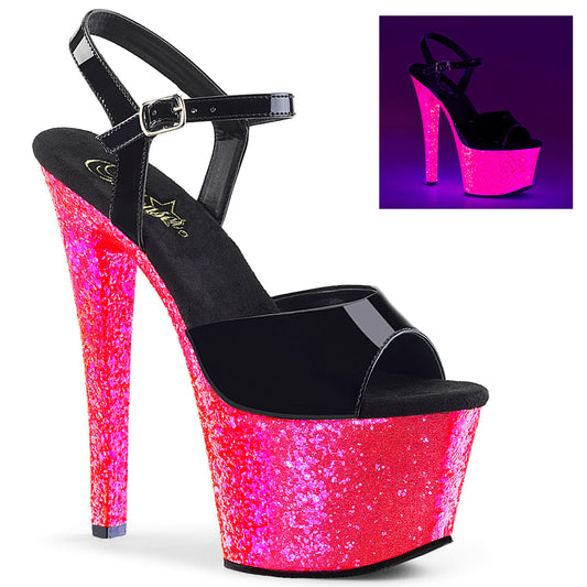 7" Heel, 2 3/4" PF Ankle Strap Sandal (Pleaser SKY309UVLG/B/NHPG)