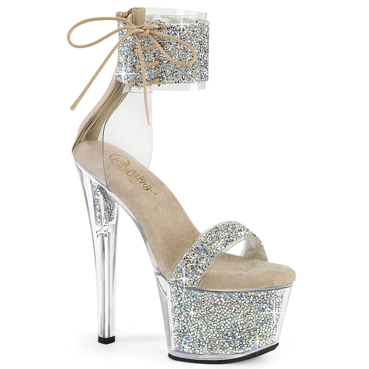 7" Heel, 2 3/4" PF Ankle Cuff Sandal w/RS, Back Zip (Pleaser SKY327RSI/RS-B/RS)