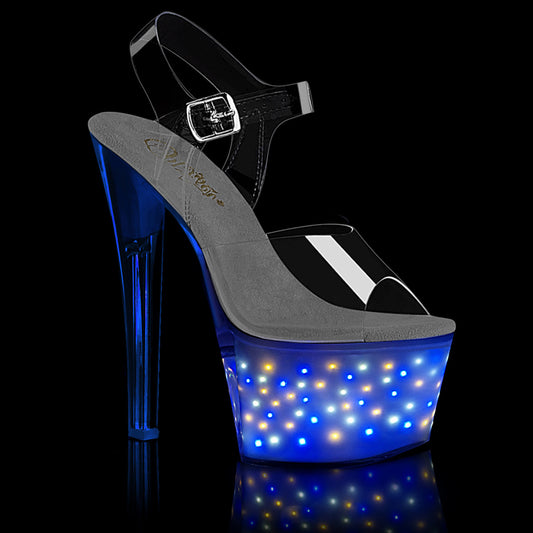 7" Heel, 2 3/4" PF LED Illuminated Ankle Strap Sandal (Pleaser ECHOLT708/C/WGLOW)