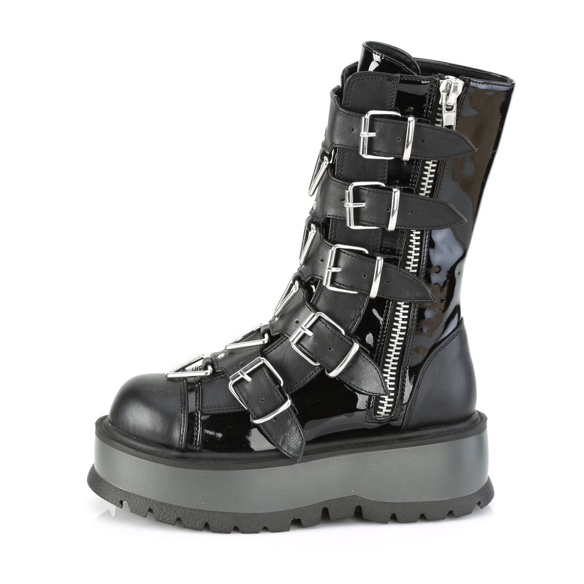 2" PF Mid-Calf Boot w/ 5 Buckle Straps, Outside Zip (Demonia SLK160/BPT-VL)