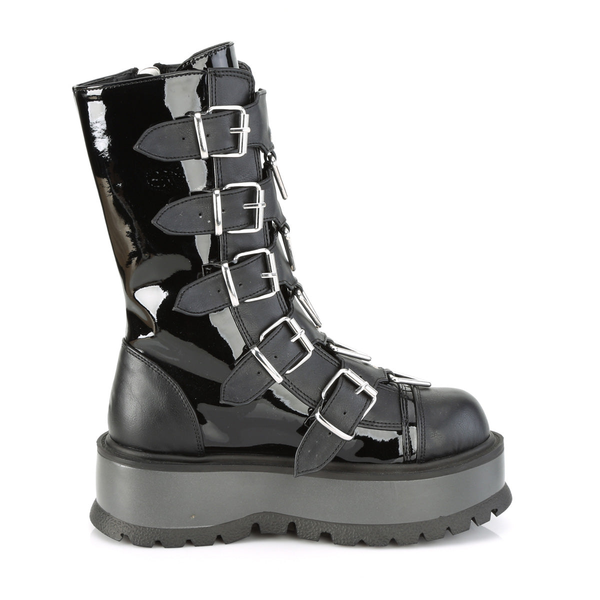2" PF Mid-Calf Boot w/ 5 Buckle Straps, Outside Zip (Demonia SLK160/BPT-VL)