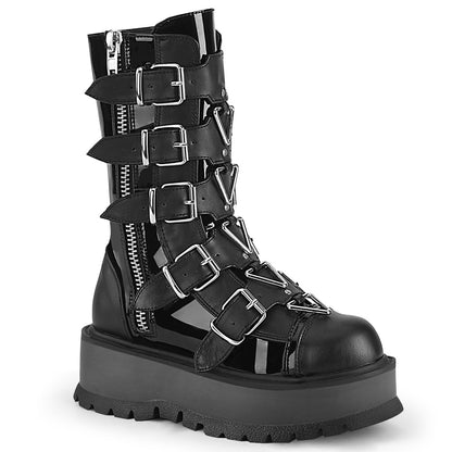 2" PF Mid-Calf Boot w/ 5 Buckle Straps, Outside Zip (Demonia SLK160/BPT-VL)