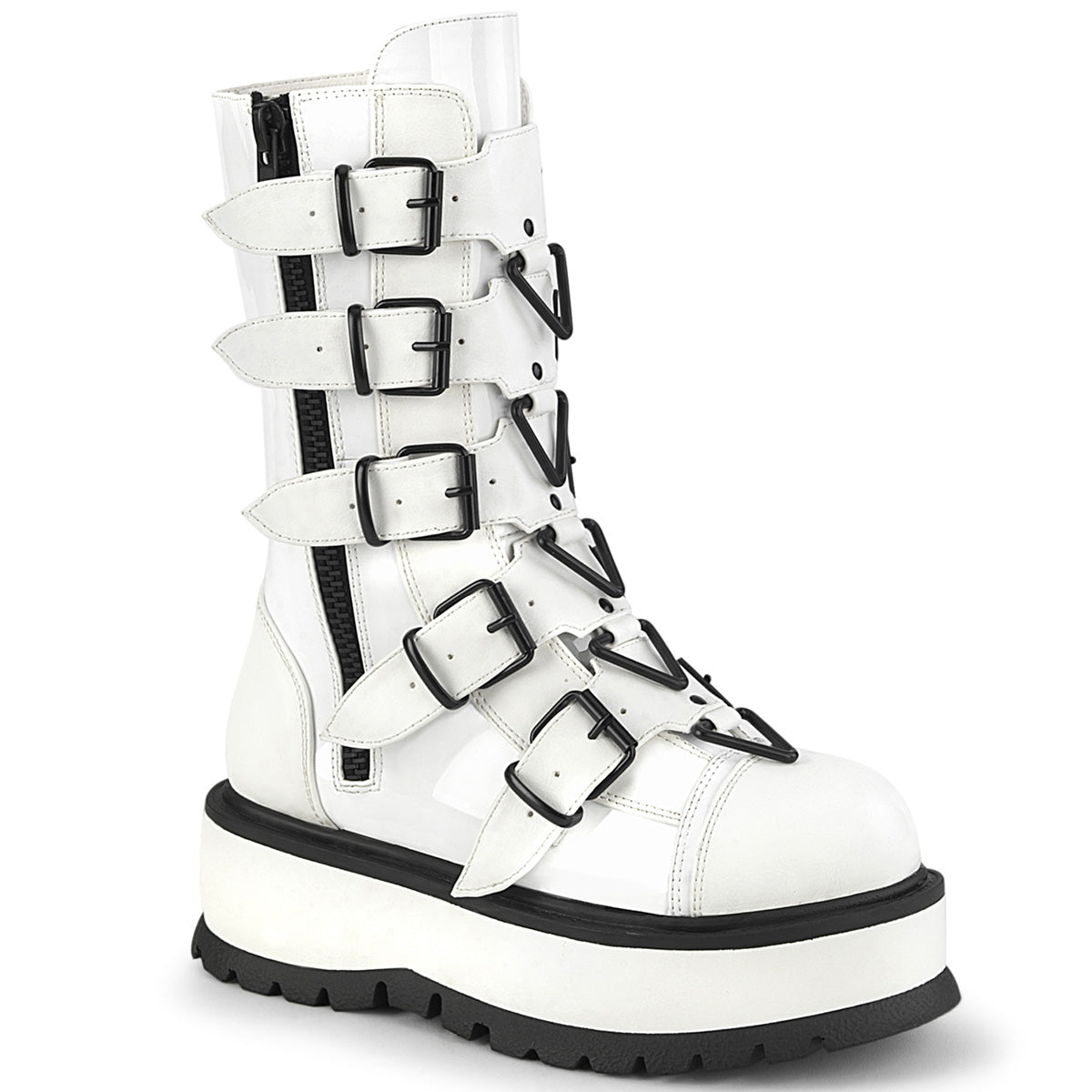 2" PF Mid-Calf Boot w/ 5 Buckle Straps, Outside Zip (Demonia SLK160/BPT-VL)