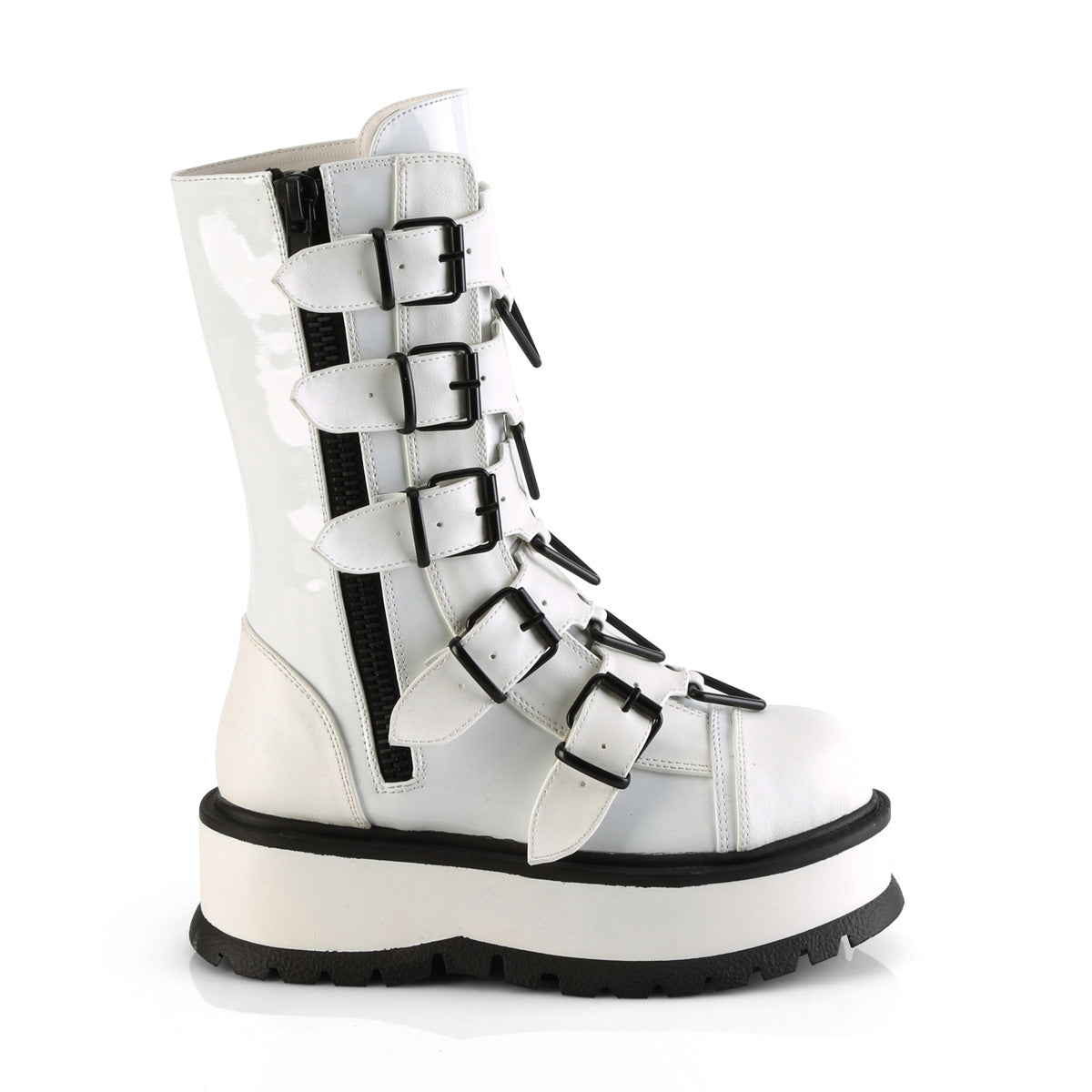 2" PF Mid-Calf Boot w/ 5 Buckle Straps, Outside Zip (Demonia SLK160/BPT-VL)