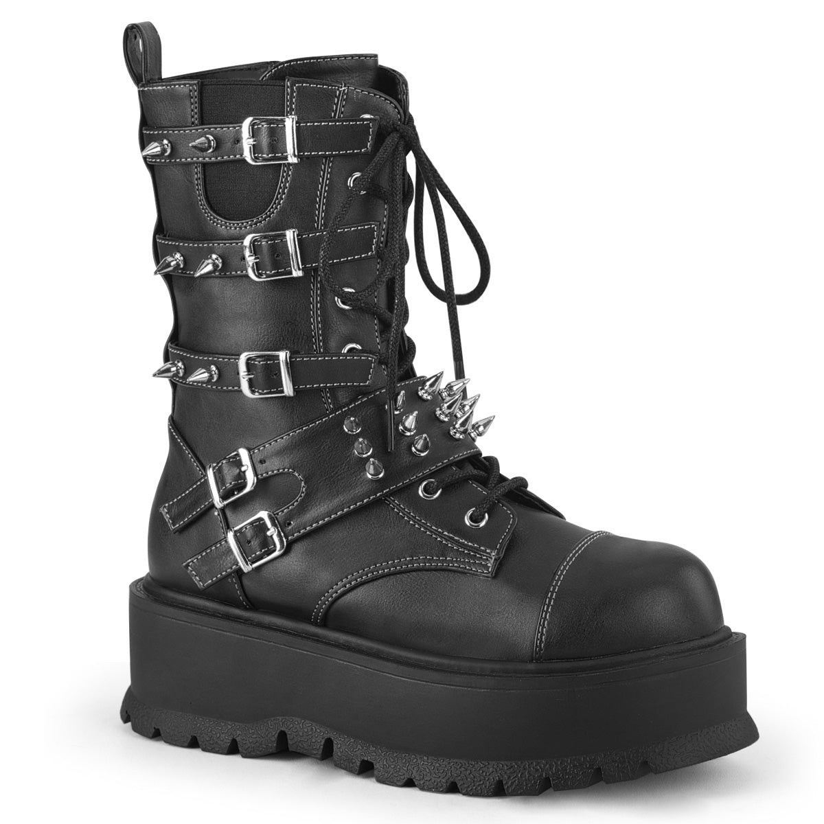2" PF Lace-Up Mid-Calf Boot, Side Zip (Demonia SLK165/BVL)