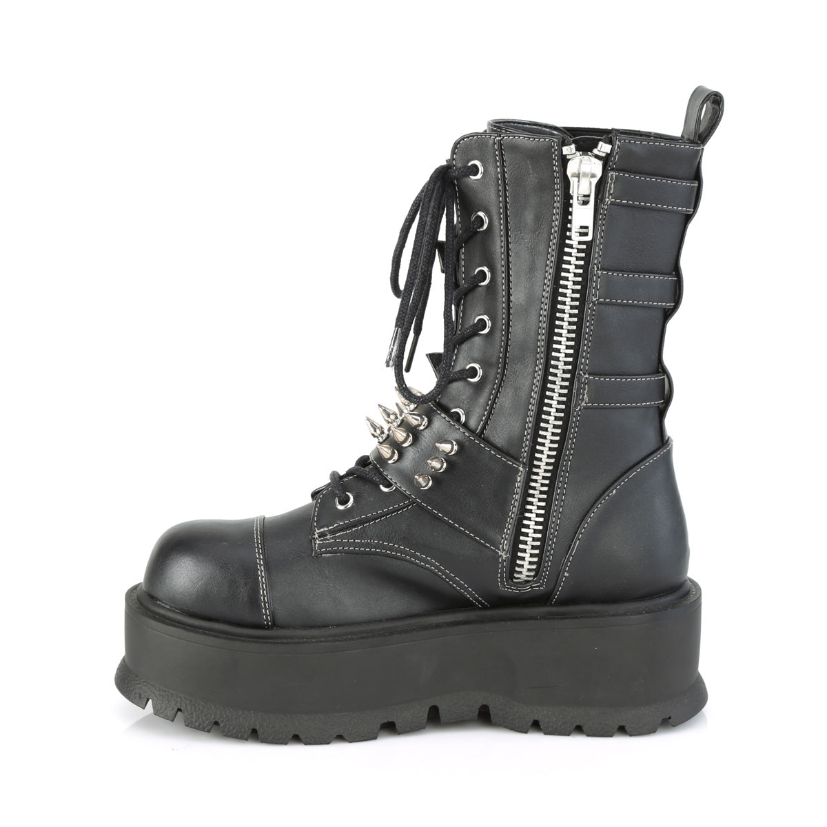 2" PF Lace-Up Mid-Calf Boot, Side Zip (Demonia SLK165/BVL)
