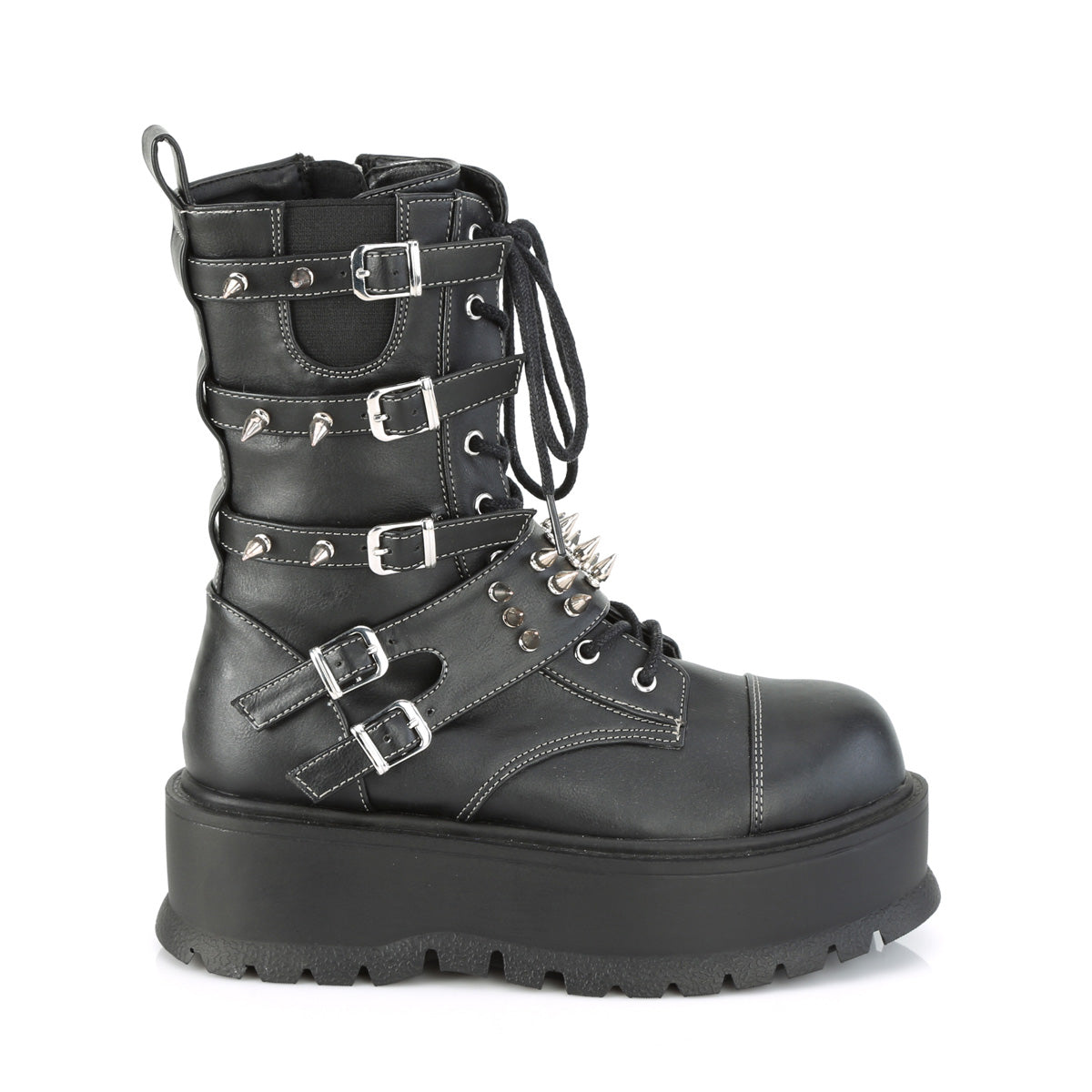 2" PF Lace-Up Mid-Calf Boot, Side Zip (Demonia SLK165/BVL)