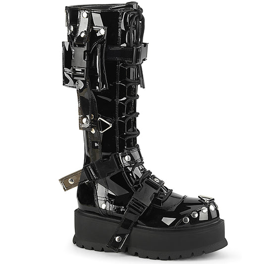 2" PF Lace-Up Knee High Boot, Back Metal Zip (Demonia SLK260/B)