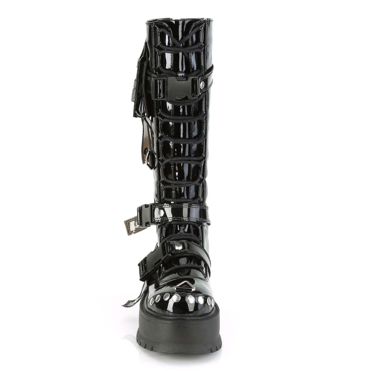 2" PF Lace-Up Knee High Boot, Back Metal Zip (Demonia SLK260/B)