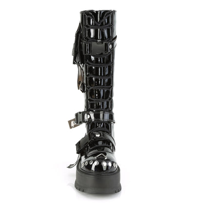 2" PF Lace-Up Knee High Boot, Back Metal Zip (Demonia SLK260/B)