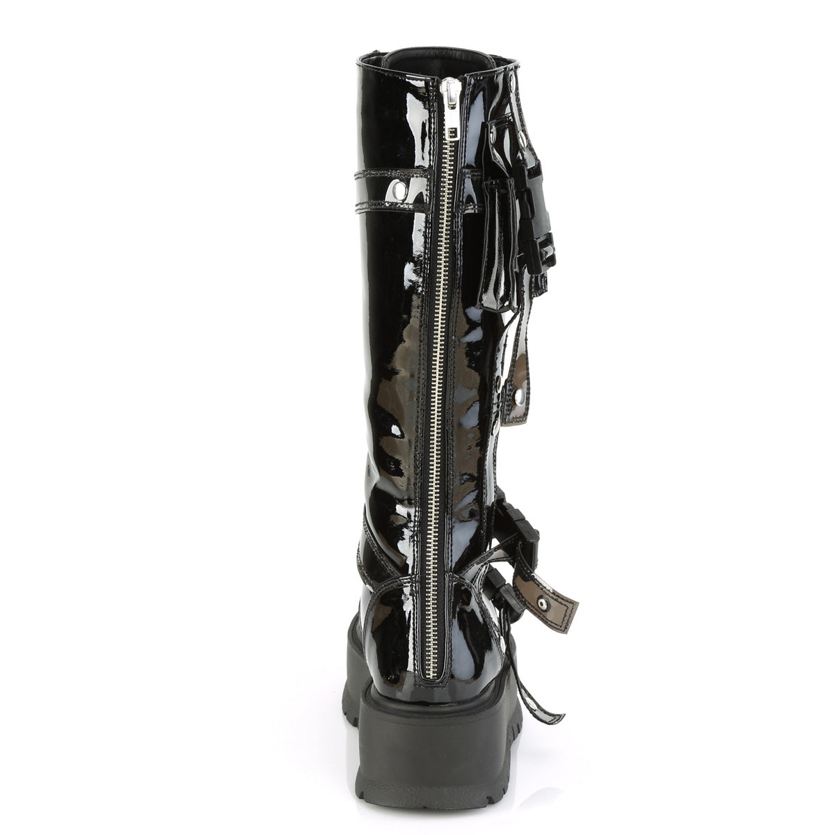 2" PF Lace-Up Knee High Boot, Back Metal Zip (Demonia SLK260/B)