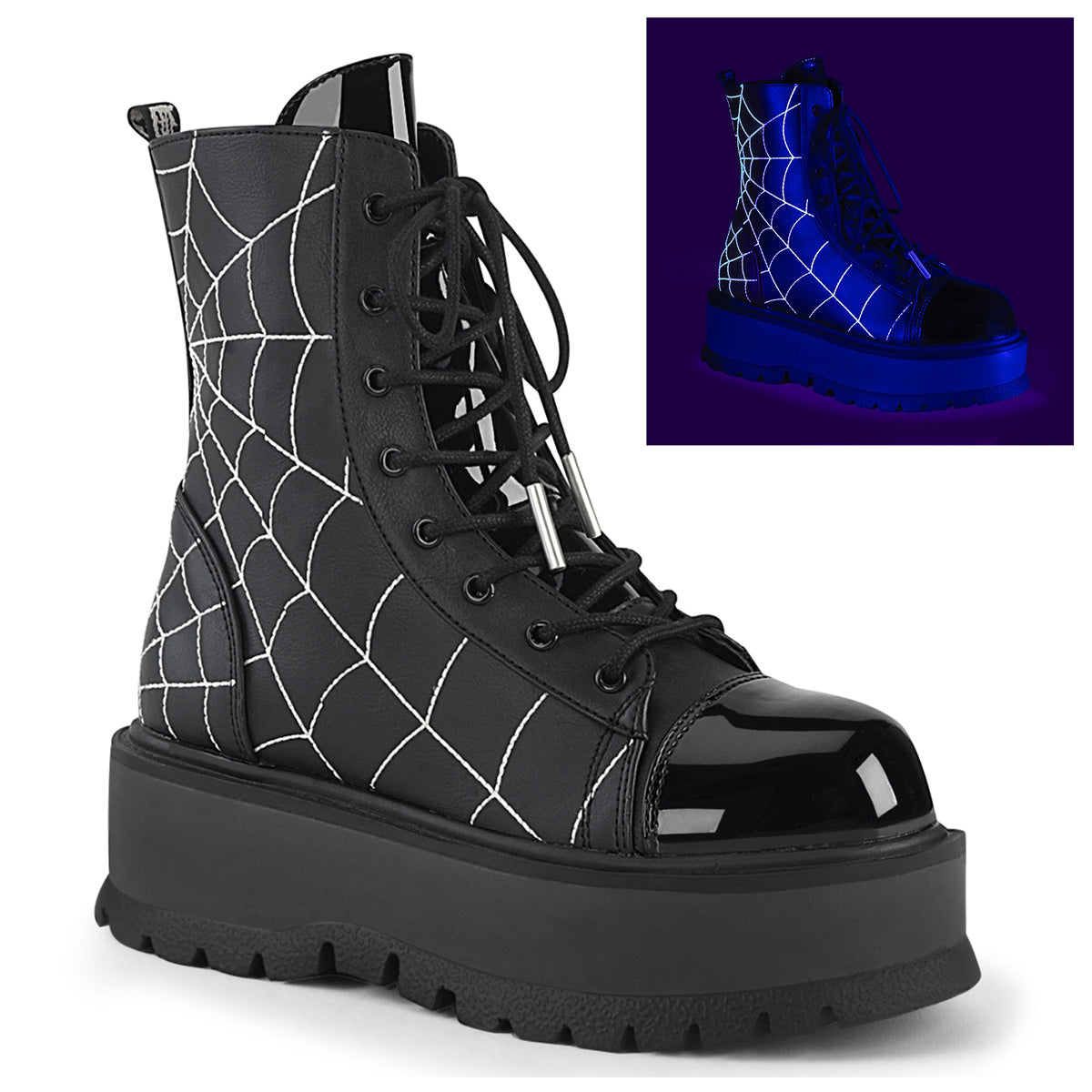 2" PF Lace-Up Ankle Boot, Side Zip (Demonia SLK88/BVL-PT)