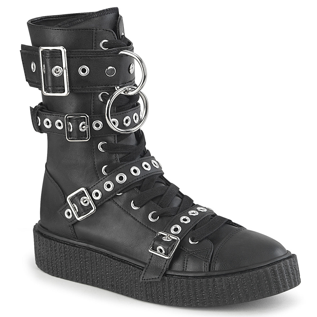 1 1/2"PF Round Toe Lace Up Front Calf High Creeper Sneaker (Demonia SNK320/BVL)