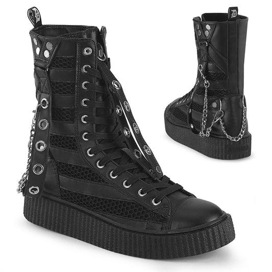 1 1/2"PF Round Toe Lace Up Front Calf High Creeper Sneaker (Demonia SNK325/BVL-FN)