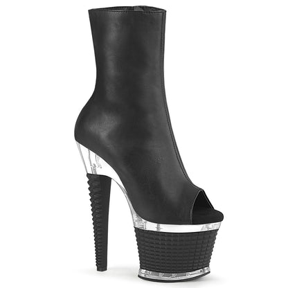*7" Heel, 3" Textured PF Peep Toe Ankle Boot, Side Zip (Pleaser SPEC1012/BPU/C-B)