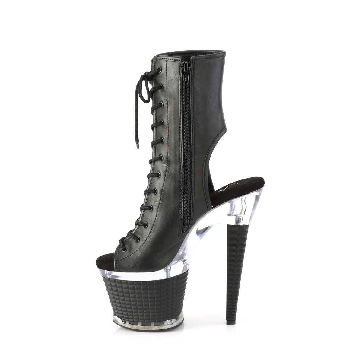 *7" Heel, 3" Textured PF Open Toe/Heel Ankle Boot, Side Zip (Pleaser SPEC1016/BPU/C-B)