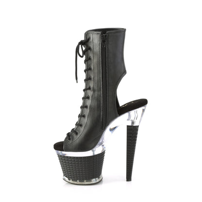 *7" Heel, 3" Textured PF Open Toe/Heel Ankle Boot, Side Zip (Pleaser SPEC1016/BPU/C-B)