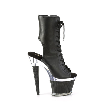 *7" Heel, 3" Textured PF Open Toe/Heel Ankle Boot, Side Zip (Pleaser SPEC1016/BPU/C-B)