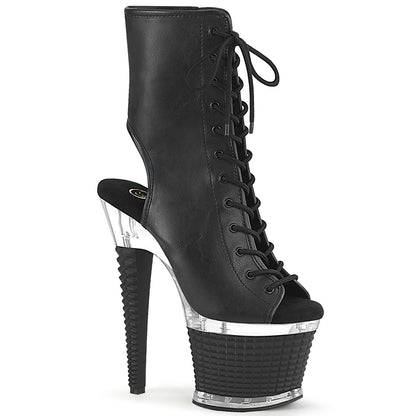 *7" Heel, 3" Textured PF Open Toe/Heel Ankle Boot, Side Zip (Pleaser SPEC1016/BPU/C-B)