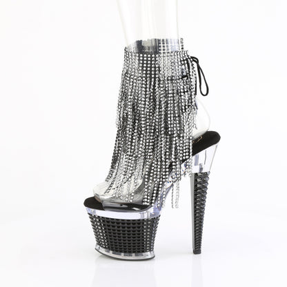 7" Heel, 3" Textured PF Open Toe/Heel Lace-Up Fringe Ankle (Pleaser SPEC1017RSF/C-S/C)